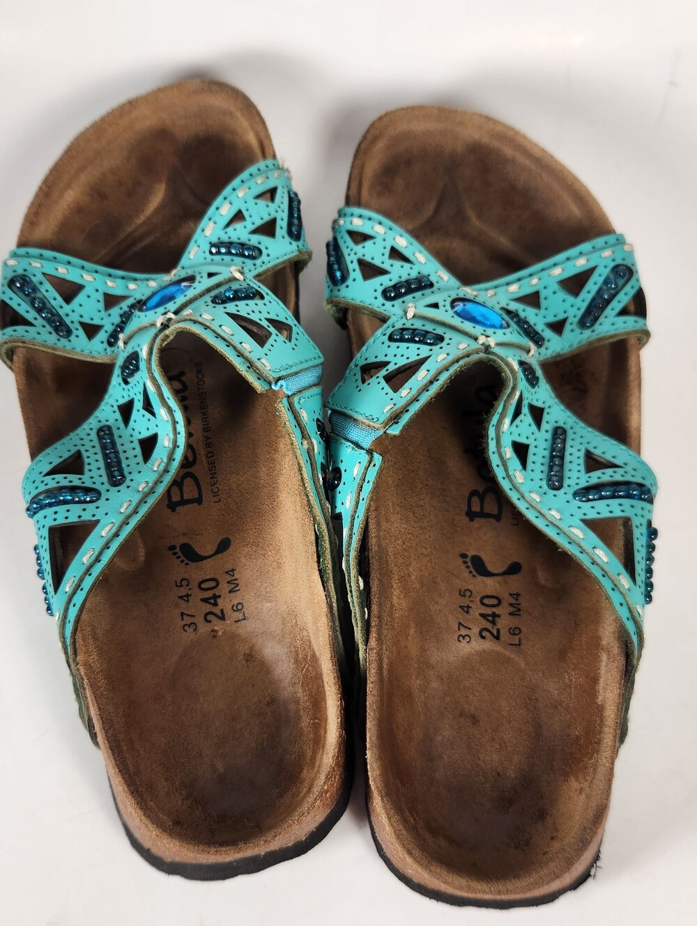 BIRKENSTOCK Betula Womens Joyce Sandal 6 Narrow Turquoise Beaded Leather Shoe - Picture 11 of 11